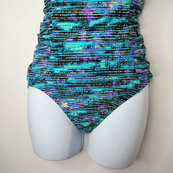 Speedo Swim Bathing Suit Women's 8 Blue Teal Purple Vacation Beach Lake Sporty - Picture 3 of 12